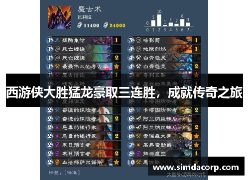 西游侠大胜猛龙豪取三连胜，成就传奇之旅